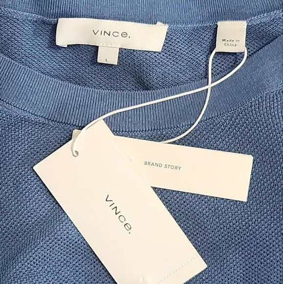 Vince Sheer Textured Knit Crewneck Pullover Blue Womens  Top‎ - Picture 4 of 8